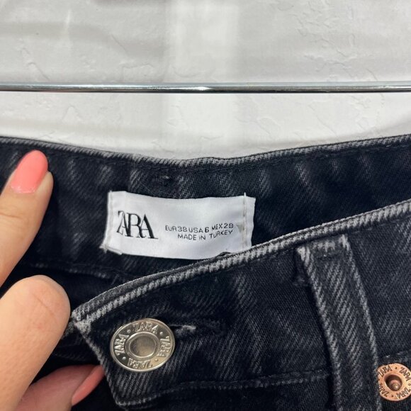 Zara black wide leg ripped knee Jeans Size 6 High Waisted Y2K - Picture 9 of 9